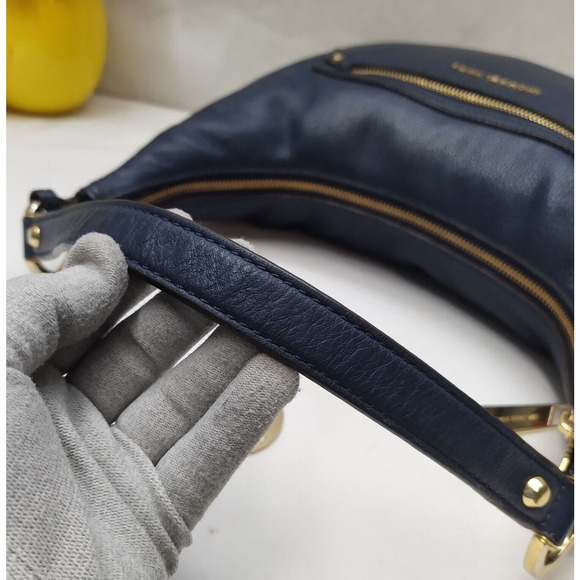 Michael Kors Rhea Blue Pebbled Leather Zipper Pocket Hobo Shoulder Bag - Picture 6 of 16